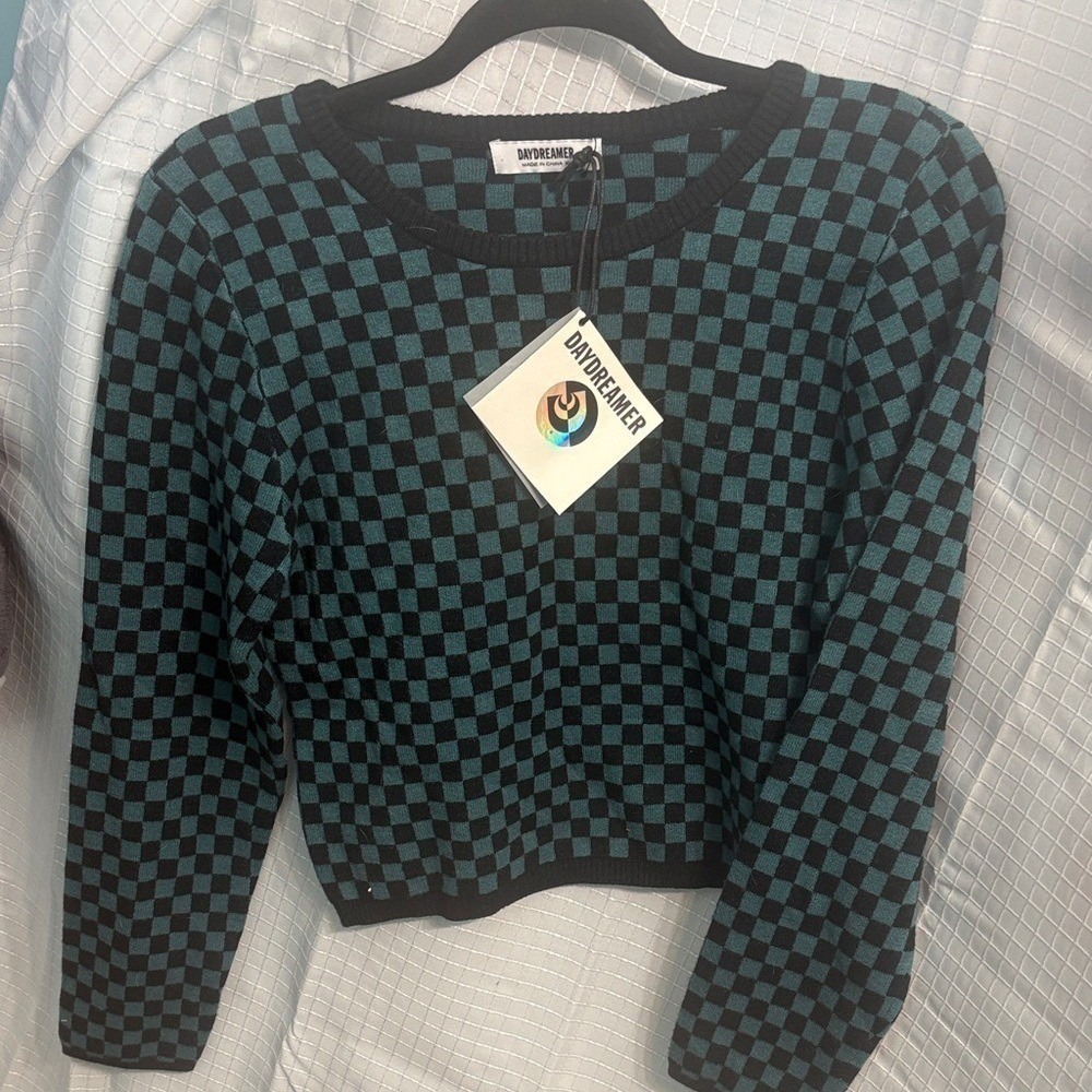 Daydreamer Black and‎ Teal Checkered Knit